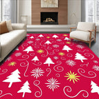 White Pine Tree Snowflake Swirl Red Design Rug