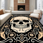Cream Skull with Black Ornate Border Rug