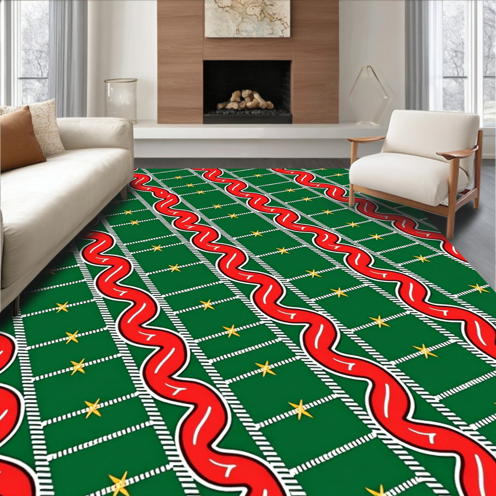 Green Red Wavy Stripe Star Plaid Rug