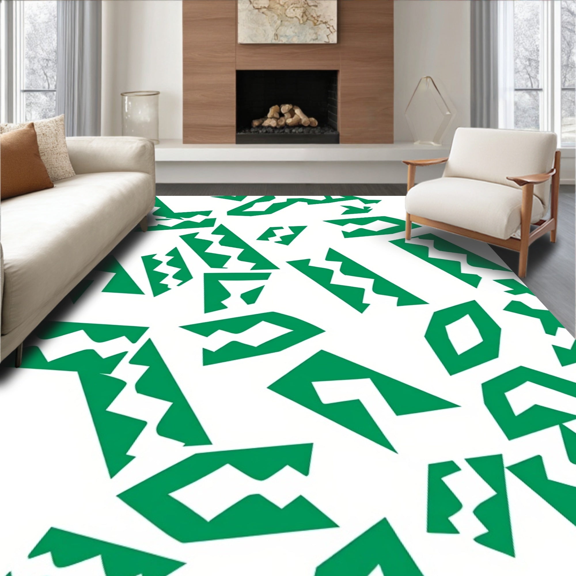 Green Jagged Geometric Collage Rug