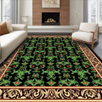 Emerald Green Red Floral Damask Rug
