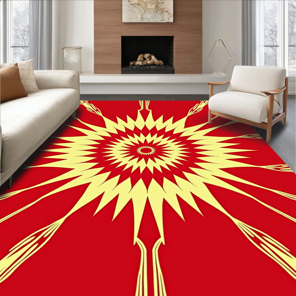 Radiant Yellow Sunburst Red Rug