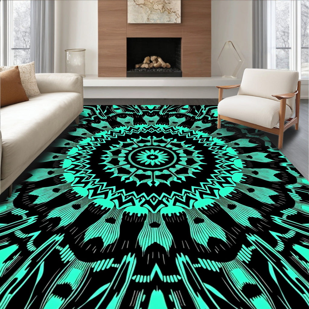 Teal Mandala Sun Burst Rug