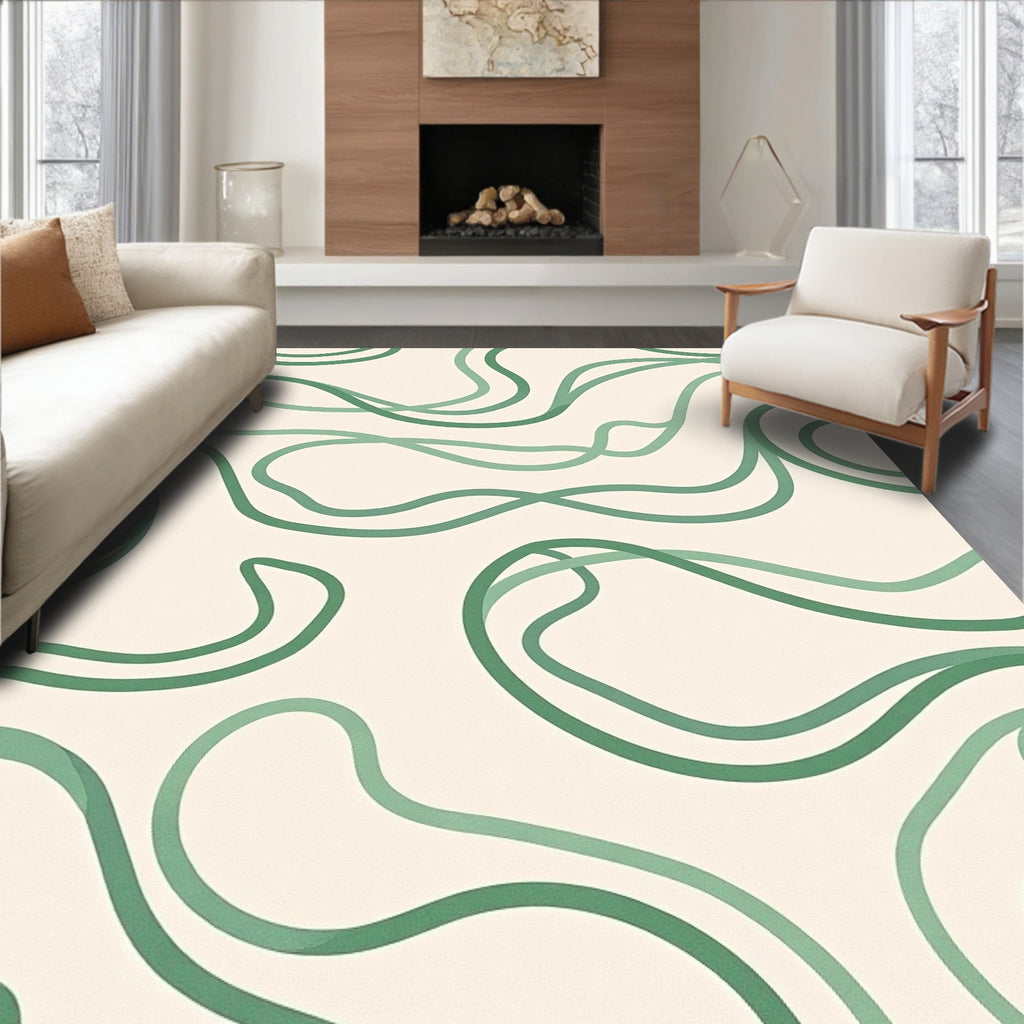 Green Vine Abstract Swirl Rug