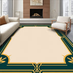 Art Deco Teal Golden Floral Border Rug