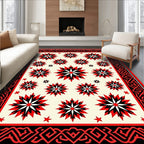 Red Black Cream Starburst Border Rug