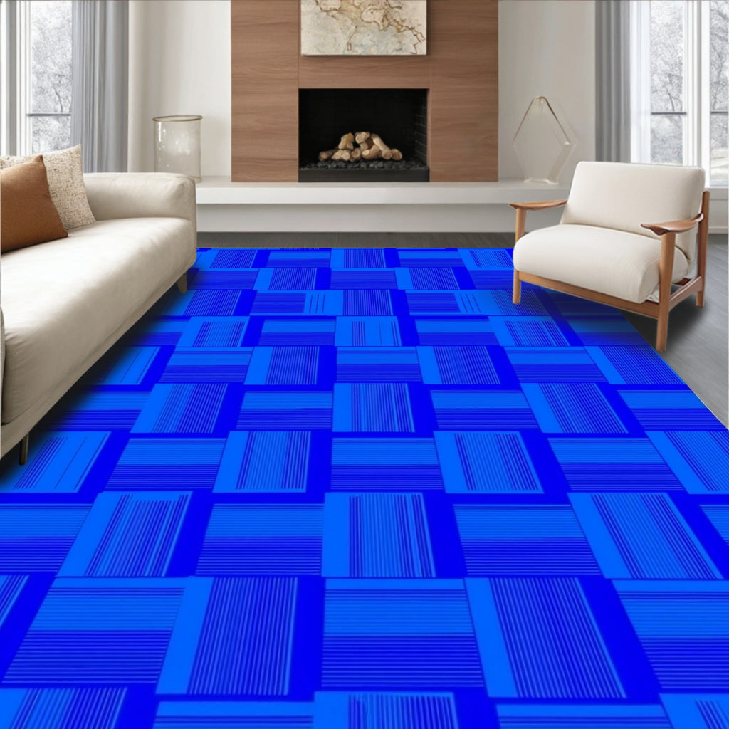 Bold Blue Woven Geometric Rug