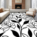 Black and White Leafy Vine Abstract Rug