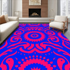 Vibrant Blue Crimson Floral Swirl Rug