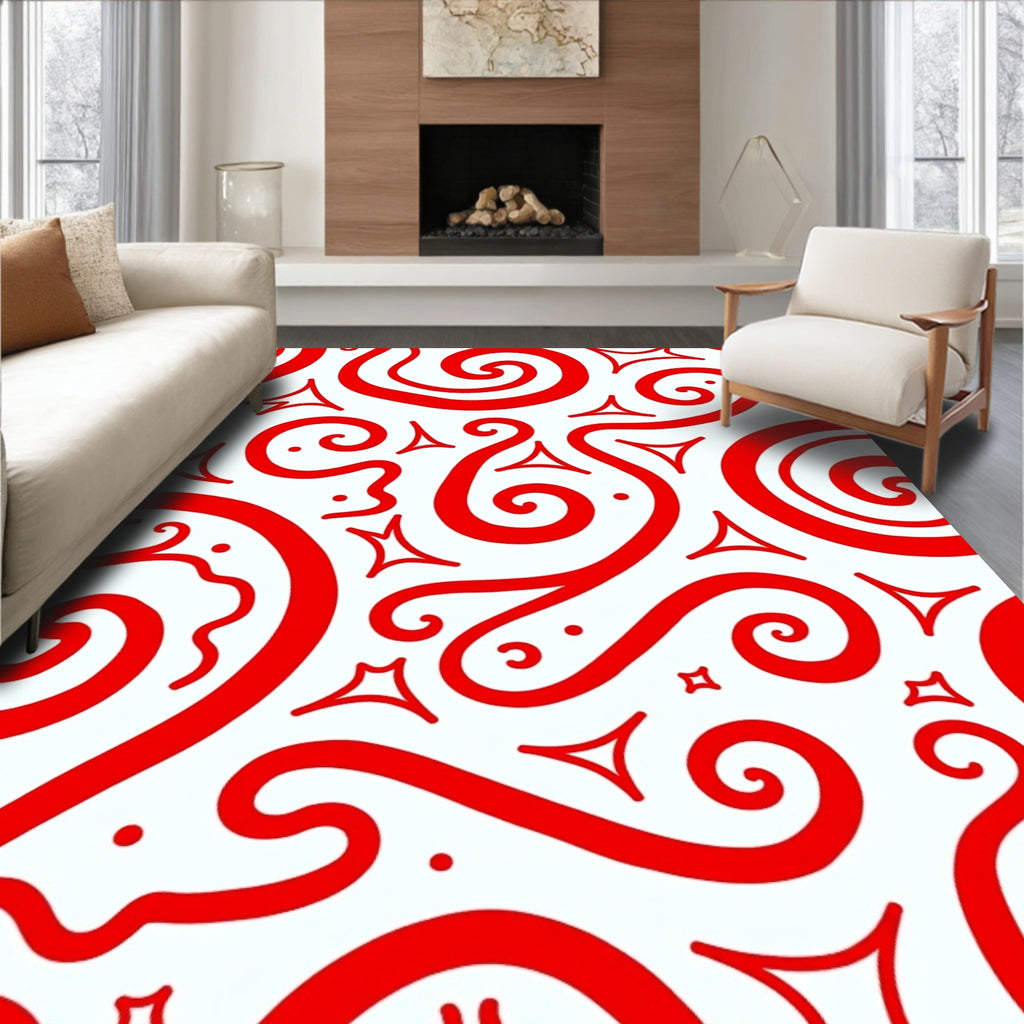 Crimson Swirls and Stars Overlay Rug