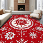 Crimson Ivory Snowflake Mandala Medallion Rug