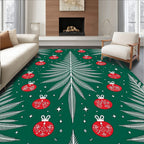 Green Christmas Tree Red Ornaments Rug
