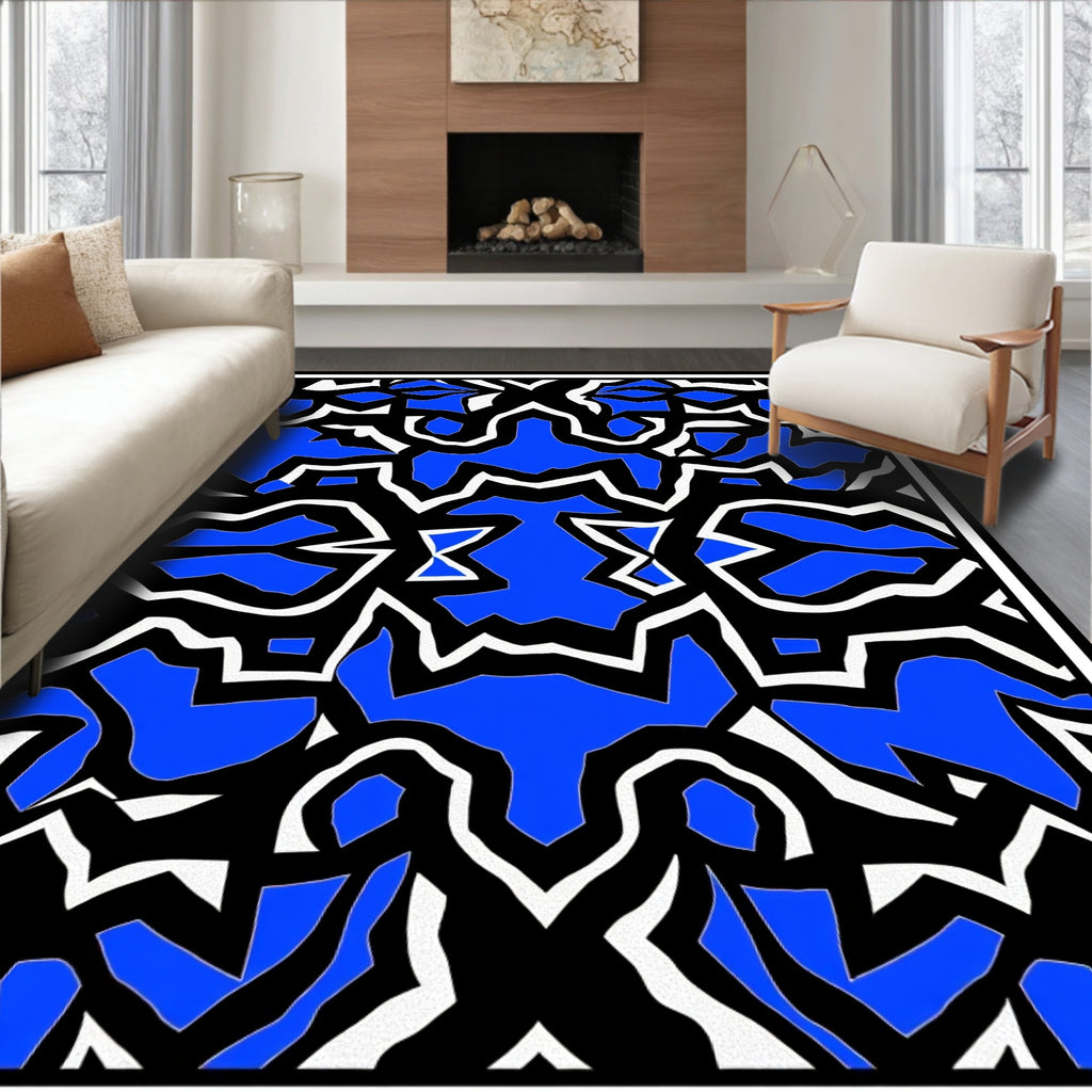Bold Blue Abstract Fractal Mirror Rug