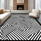 Striped Black White Labyrinth Rug