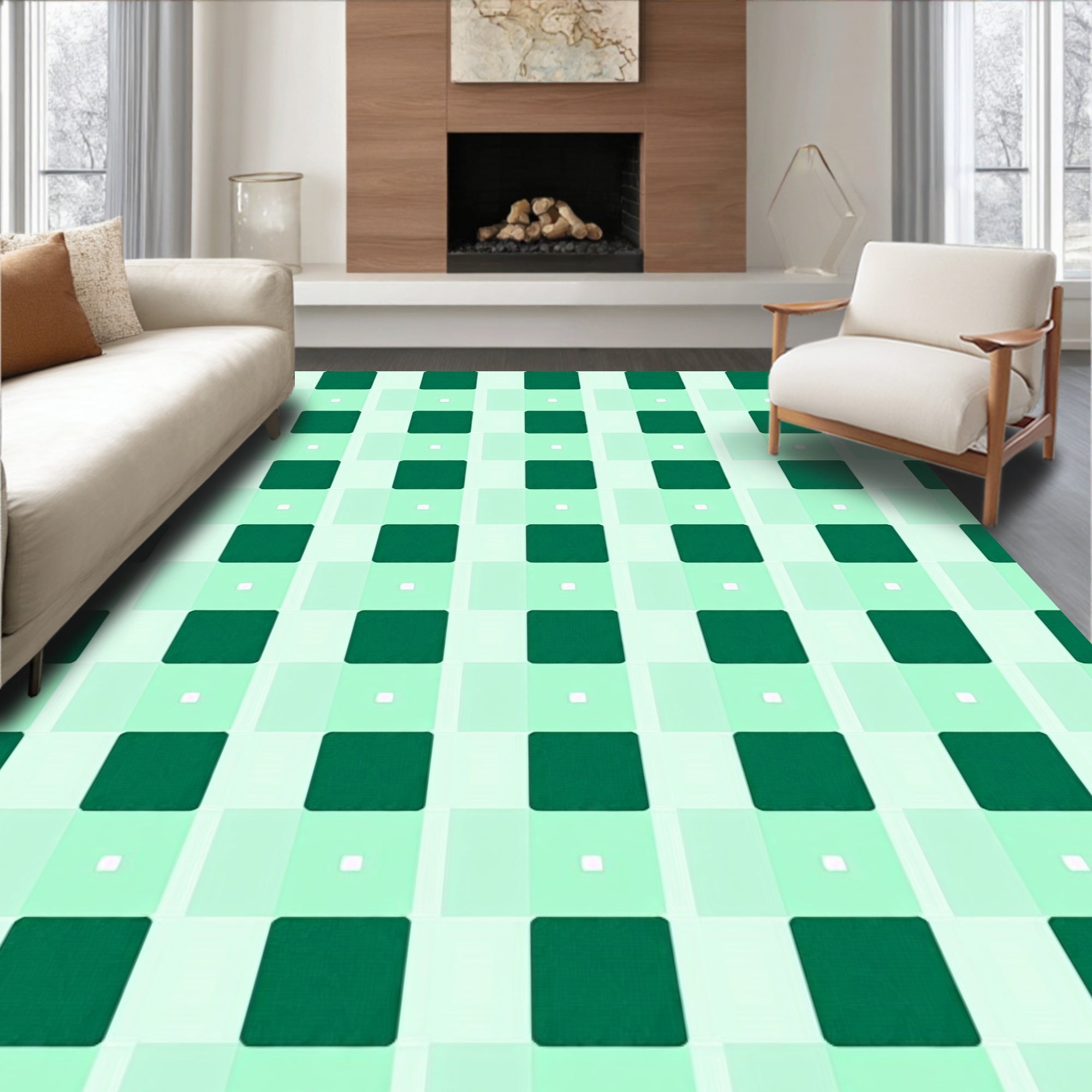 Emerald Green Checkered Squares Rug