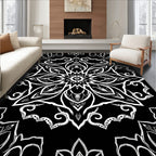 Ornate White Black Mandala Blossom Rug