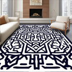 Black and White Abstract Graphic Maze Rug