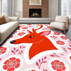 Orange Deer Red Floral Circles Background Rug