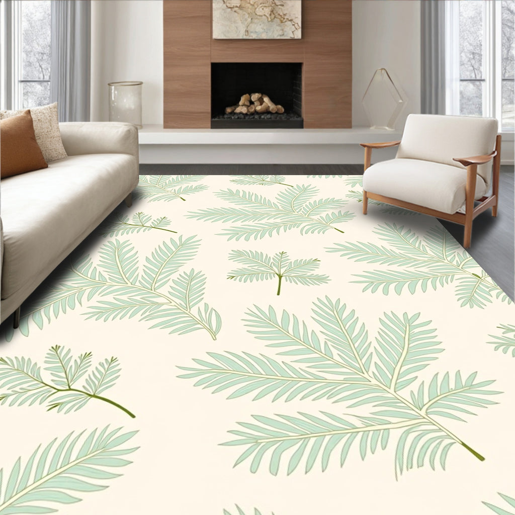 Pale Green Fern Frond Repeating Pattern Rug
