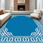 Deep Blue Ornate Floral Border Rug