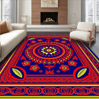 Bold Blue Red Yellow Floral Medallion Rug