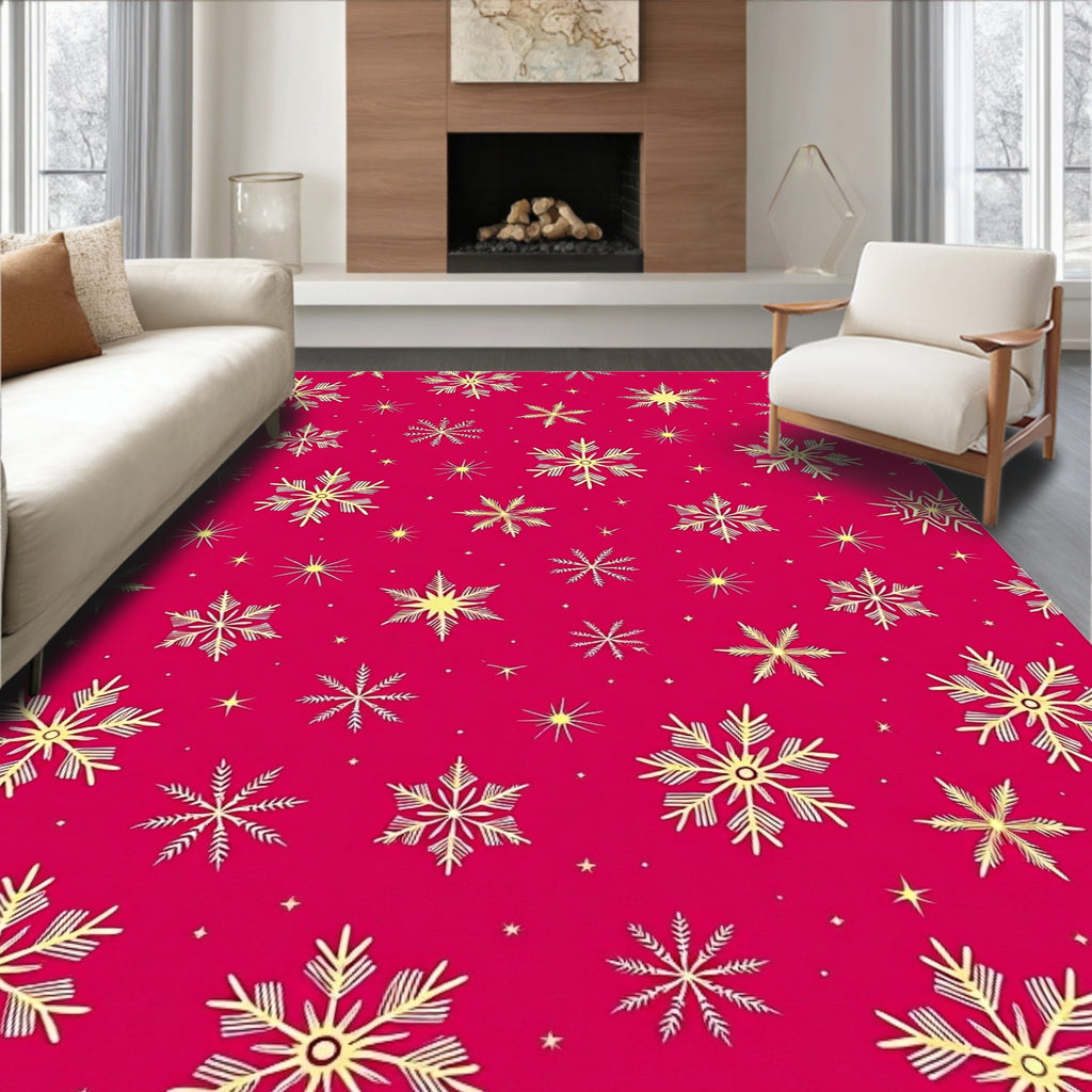 Crimson and Gold Snowflake Scatter Rug