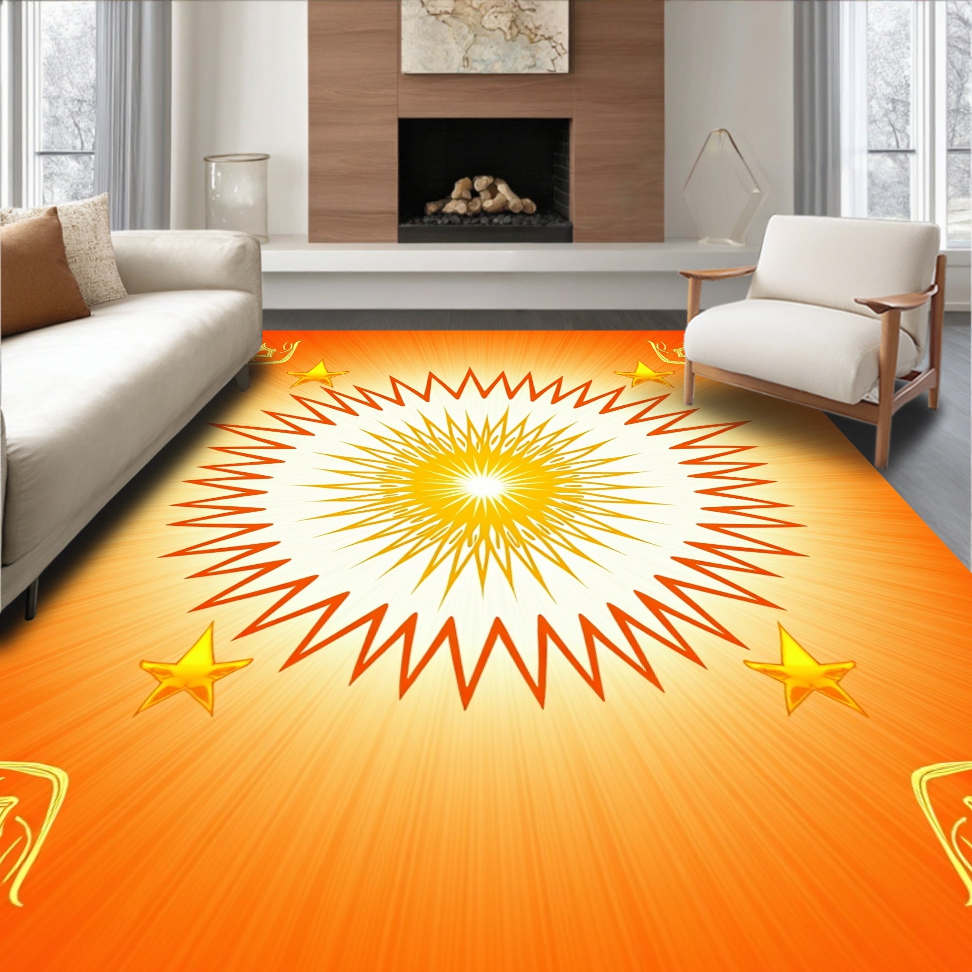 Golden Sunburst Star Burst Rug