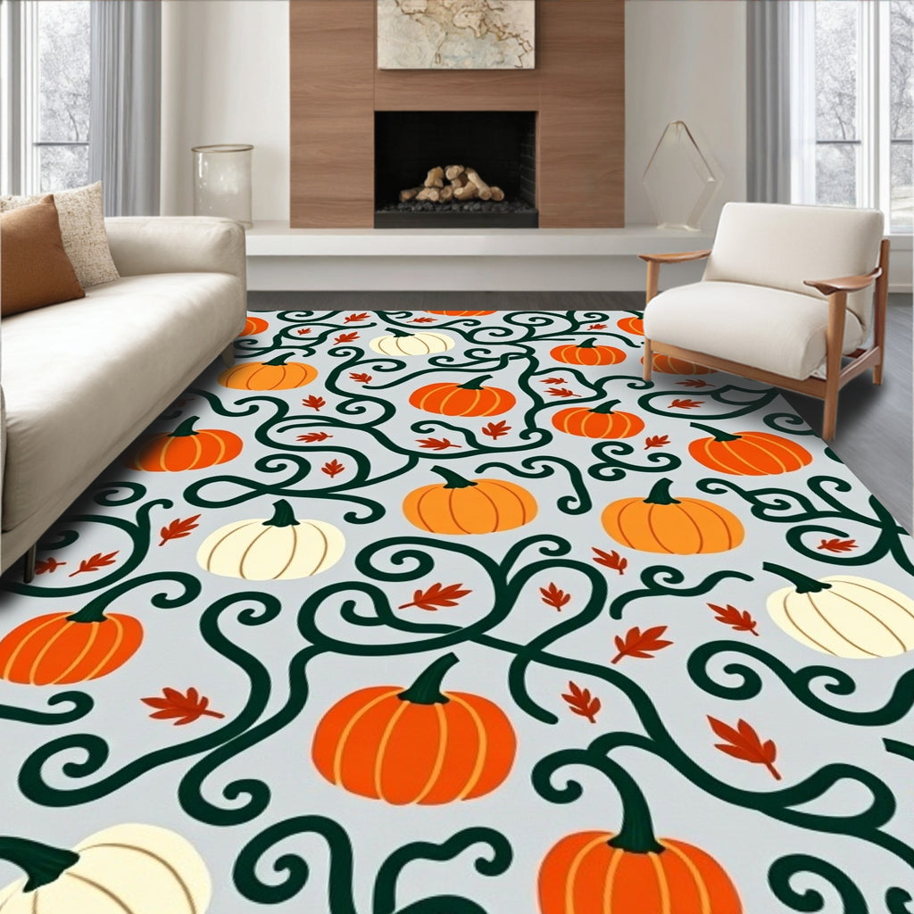 Autumn Pumpkin Vine Swirl Rug