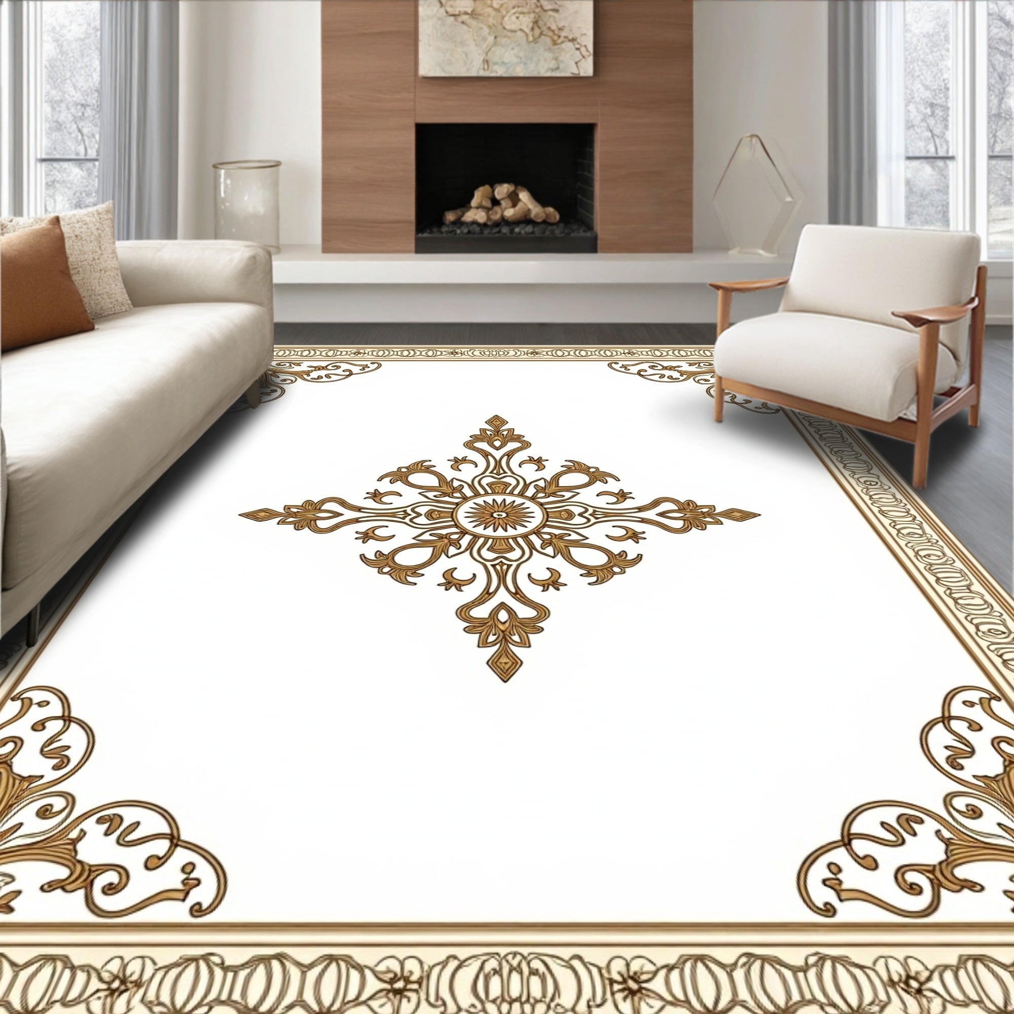 Golden Filigree Floral Medallion Rug