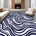 Deep Blue Swirl Stripes Rug