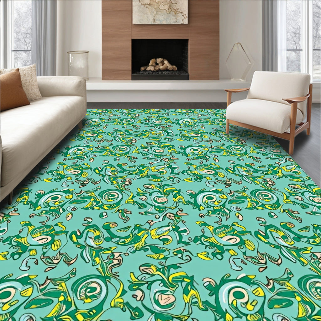 Teal Green Whimsical Abstract Swirl Rug