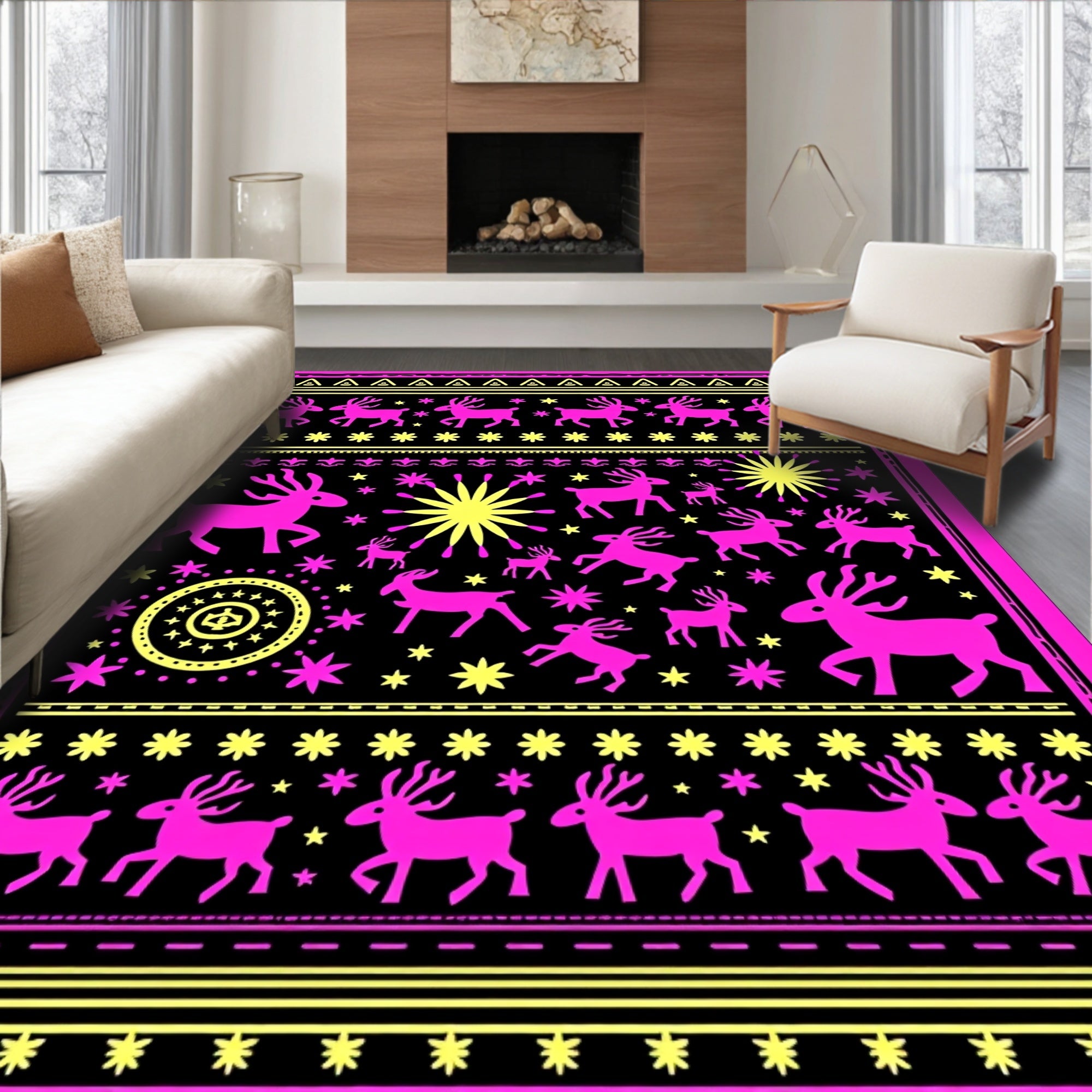 Vibrant Pink Reindeer Stellar Sun Rug