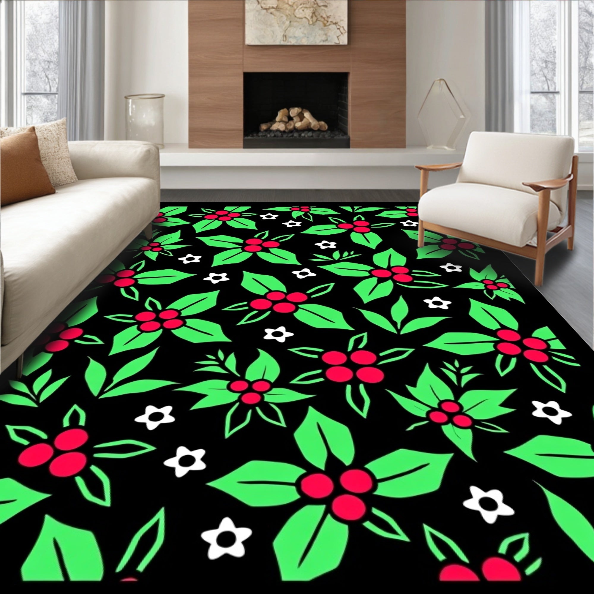 Holiday Holly Berry Foliage Rug