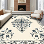 Navy Ivory Ornate Scroll Medallion Rug