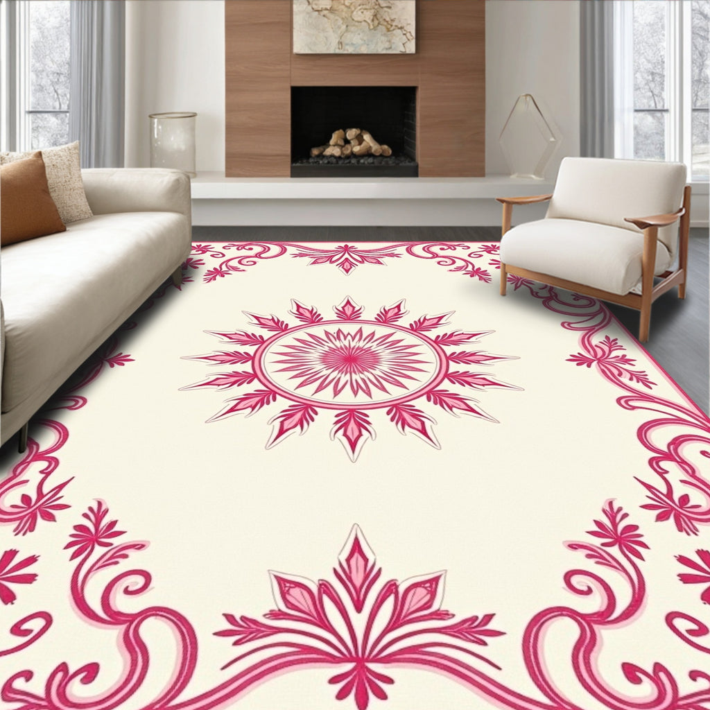Vintage Crimson Floral Frame Medallion Rug