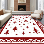 Crimson Christmas Tree Star Border Rug