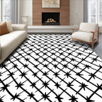 Black White Starburst Grid Rug