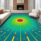 Radiant Sunburst Teal Yellow Red Rug