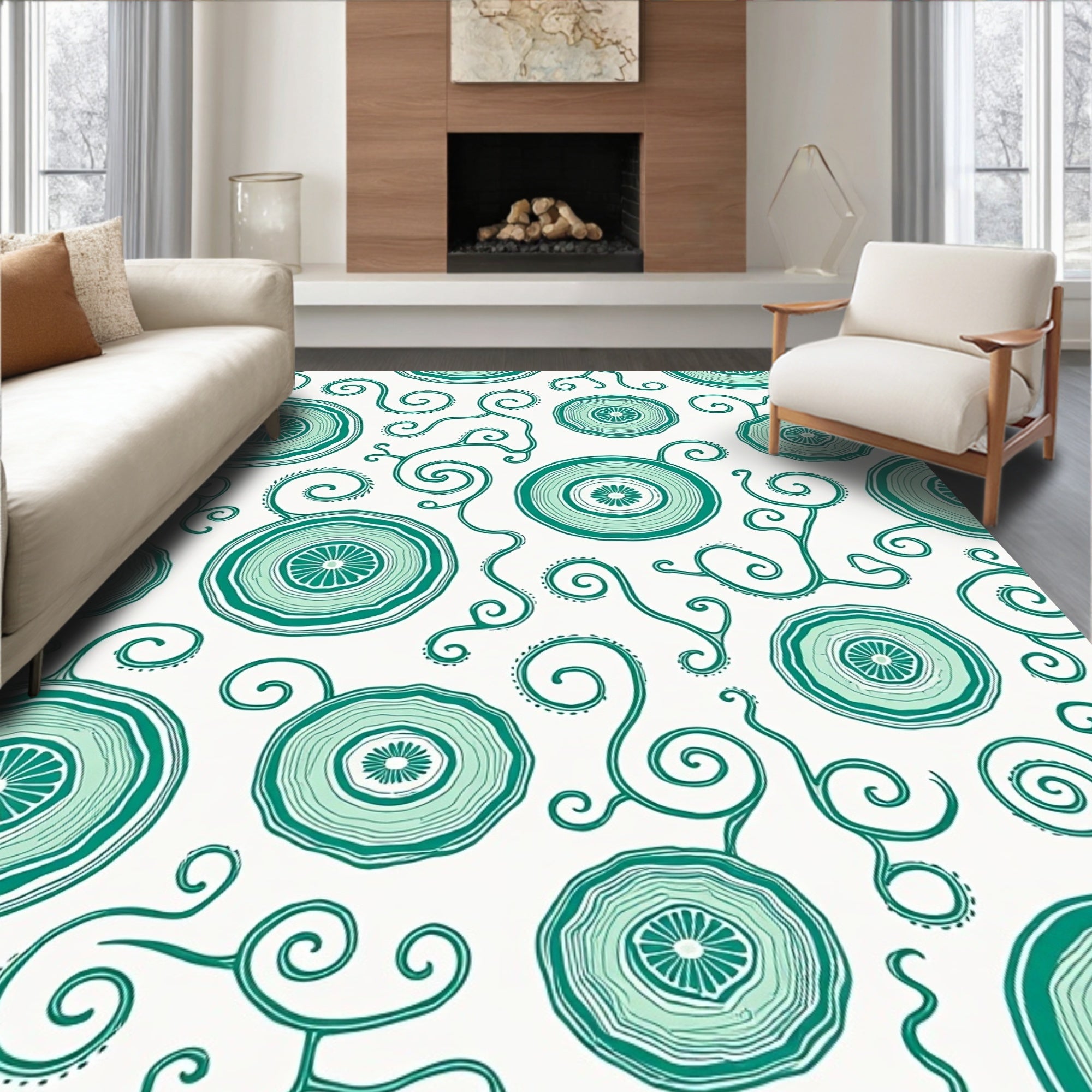 Teal Wood Grain Swirl Abstract Rug