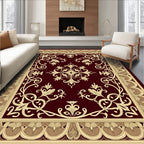 Maroon Floral Scrollwork Medallion Rug