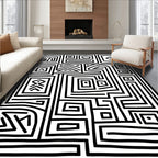 Bold Labyrinthine Black White Composition Rug