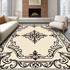 Classic Black Floral Scroll Medallion Rug