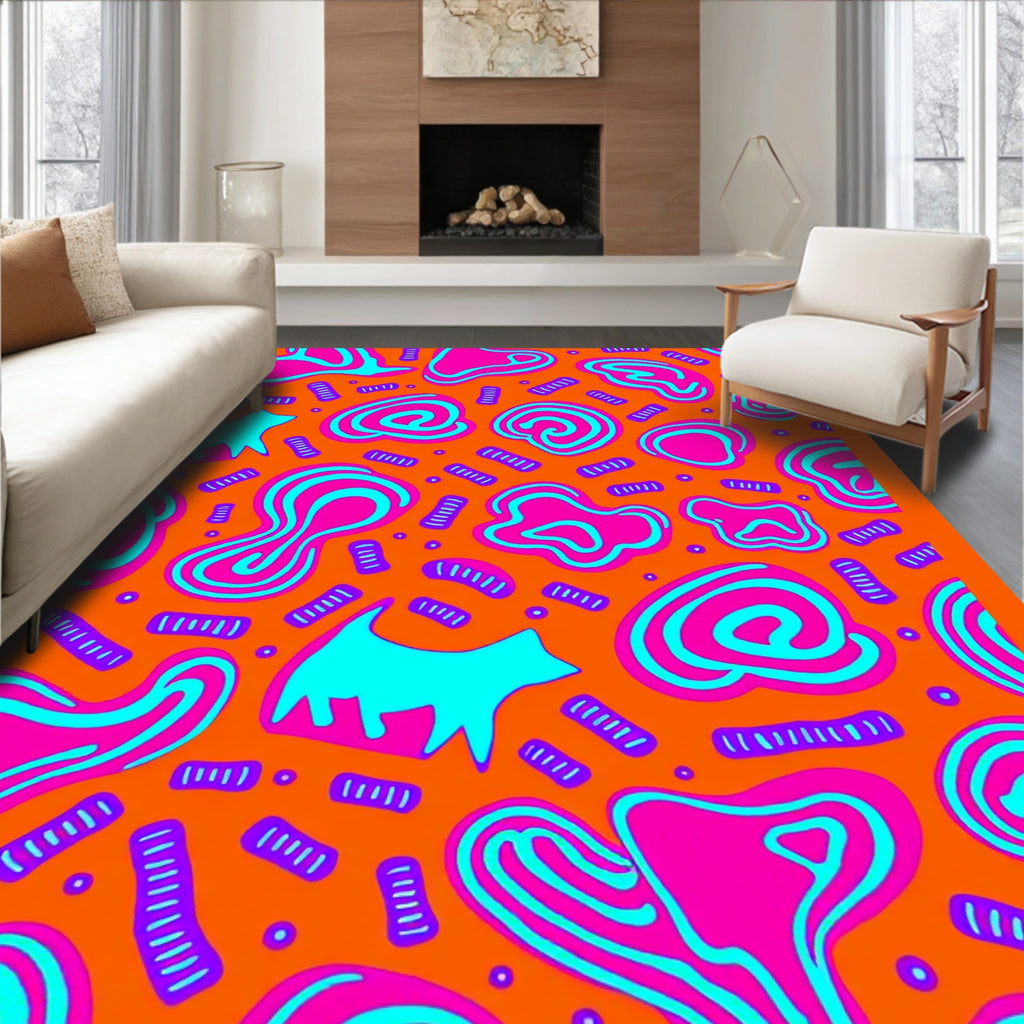 Orange Pink Blue Whimsical Abstract Shapes Rug
