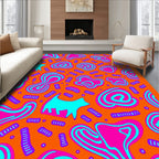 Orange Pink Blue Whimsical Abstract Shapes Rug