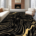 Gold Abstract Swirl Black Rug
