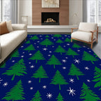 Green Christmas Trees White Snowflakes Rug