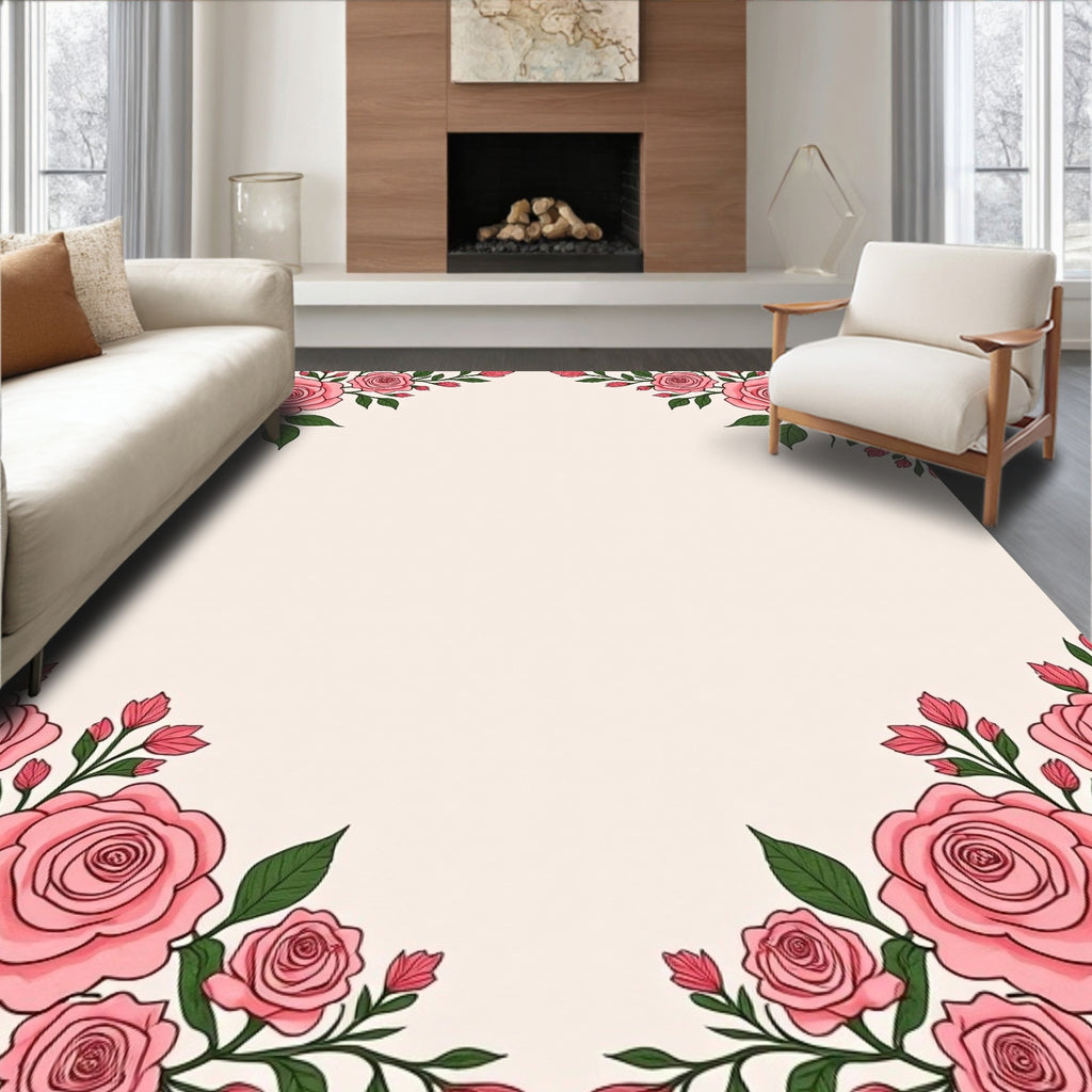 Pink Rose Garden Border Rug