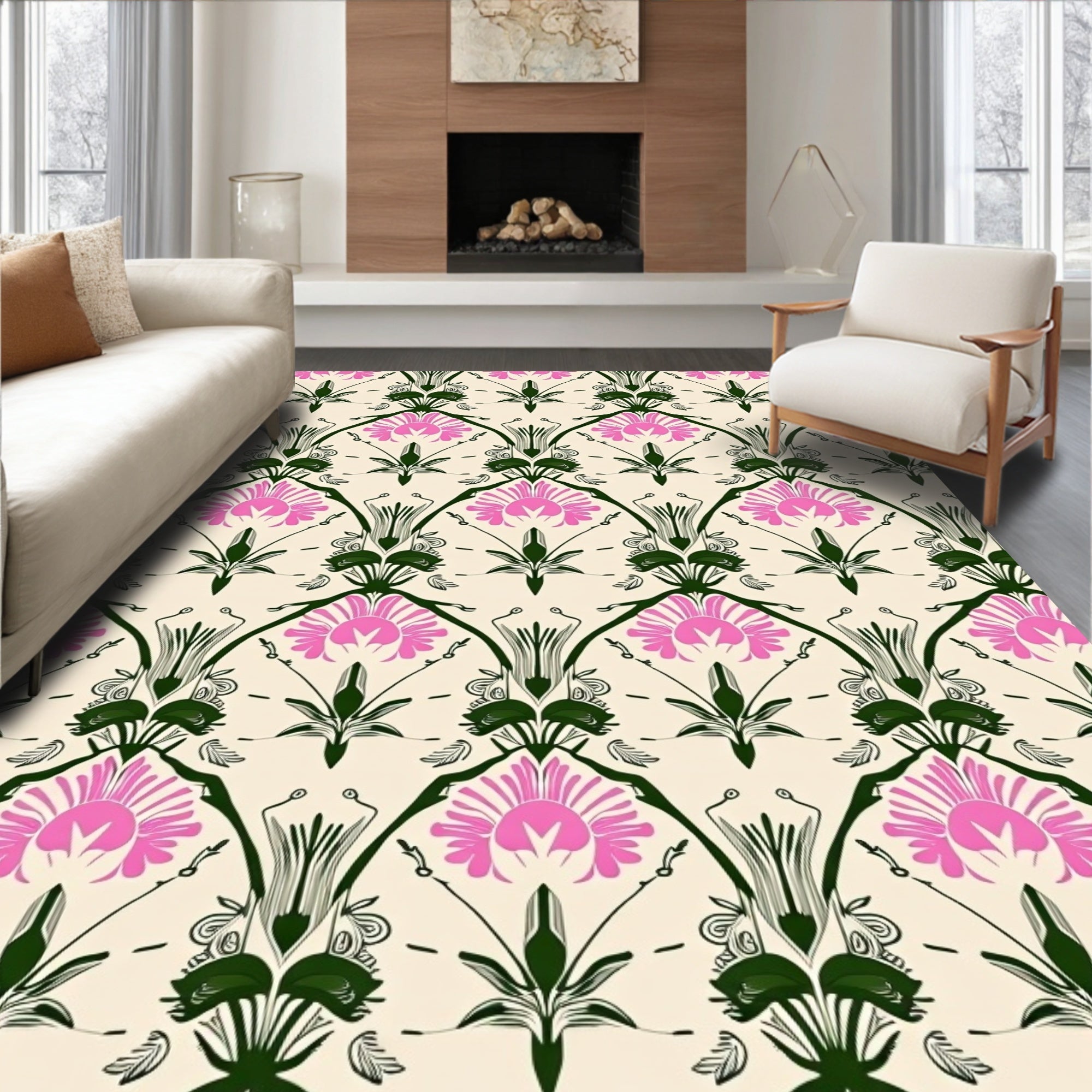 Art Nouveau Pink Floral Arch Accent Rug