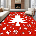 Red White Christmas Tree Snowflakes Rug