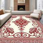 Crimson Floral Scroll Border Rug